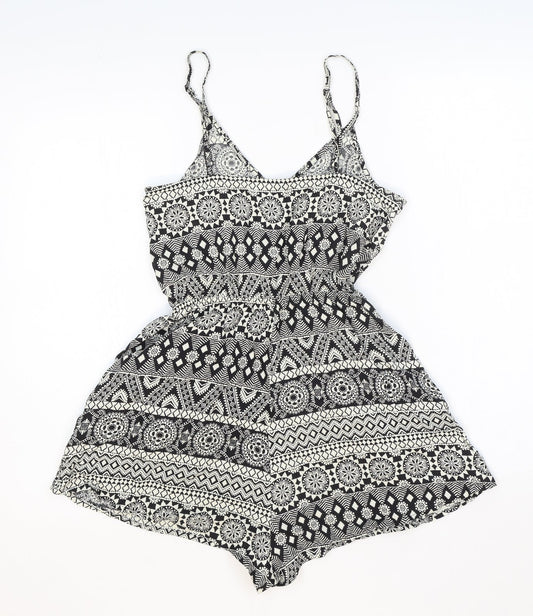 Divided Womens Black Geometric 100% Cotton Playsuit One-Piece Size 6 Pullover