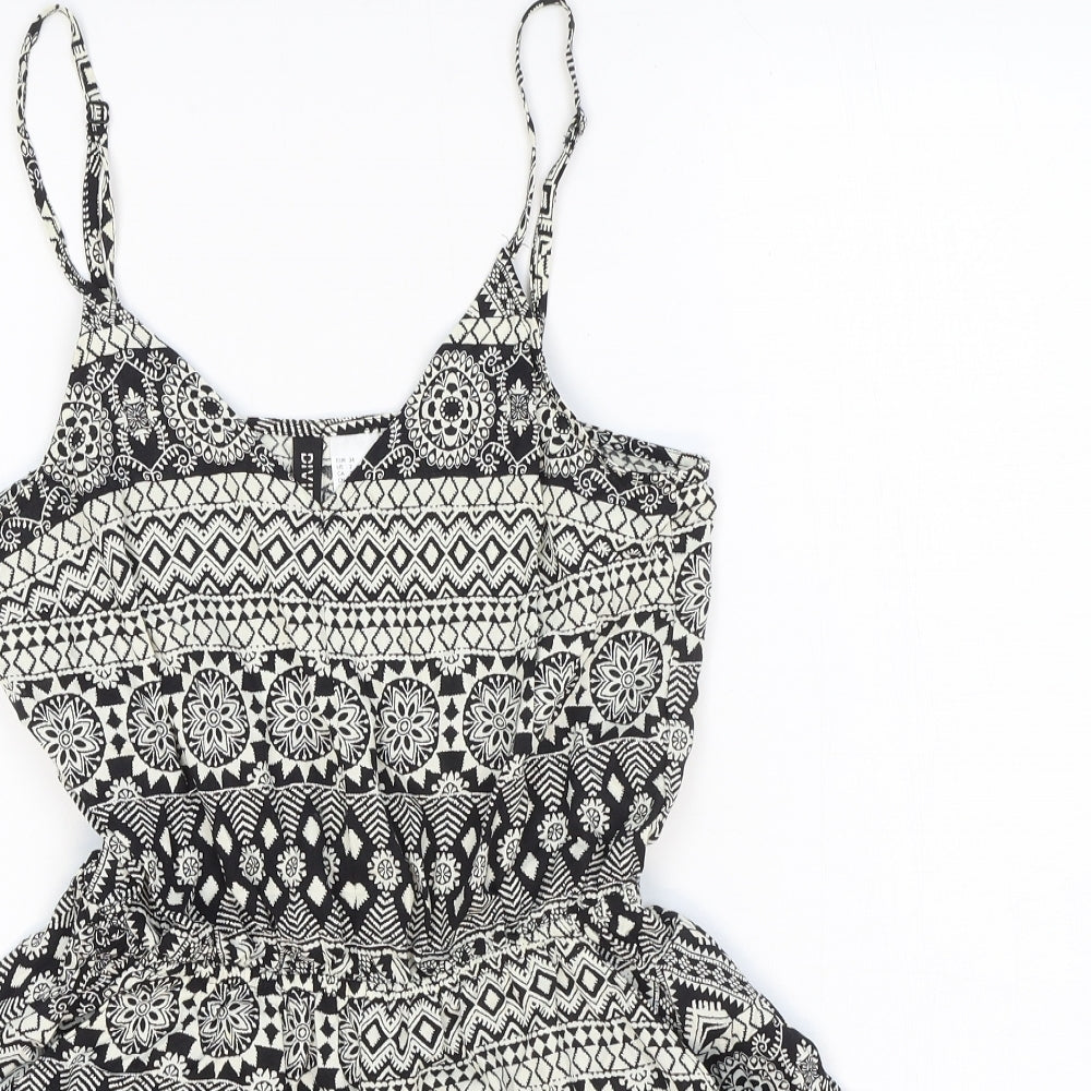 Divided Womens Black Geometric 100% Cotton Playsuit One-Piece Size 6 Pullover