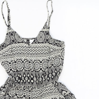 Divided Womens Black Geometric 100% Cotton Playsuit One-Piece Size 6 Pullover