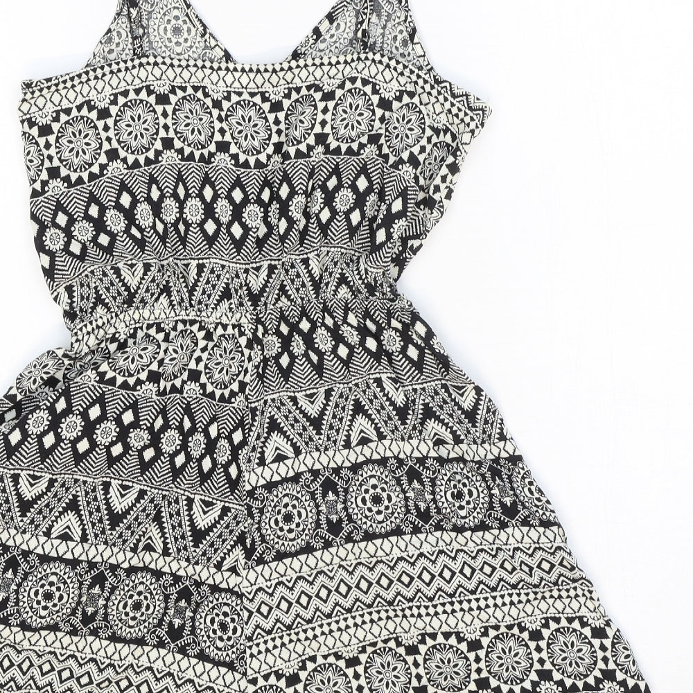 Divided Womens Black Geometric 100% Cotton Playsuit One-Piece Size 6 Pullover