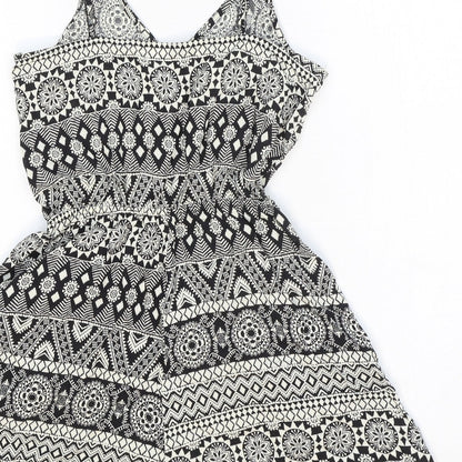 Divided Womens Black Geometric 100% Cotton Playsuit One-Piece Size 6 Pullover