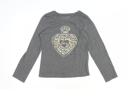 Primark Girls Grey Cotton Basic T-Shirt Size 9-10 Years Round Neck Pullover - Paris