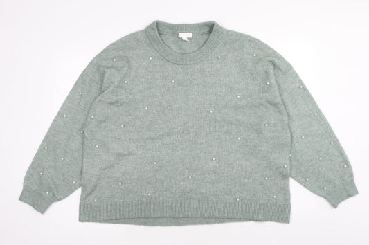 H&M Womens Green Round Neck Polyester Pullover Jumper Size XL