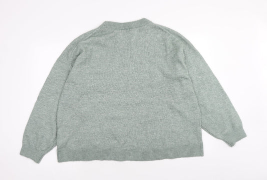 H&M Womens Green Round Neck Polyester Pullover Jumper Size XL