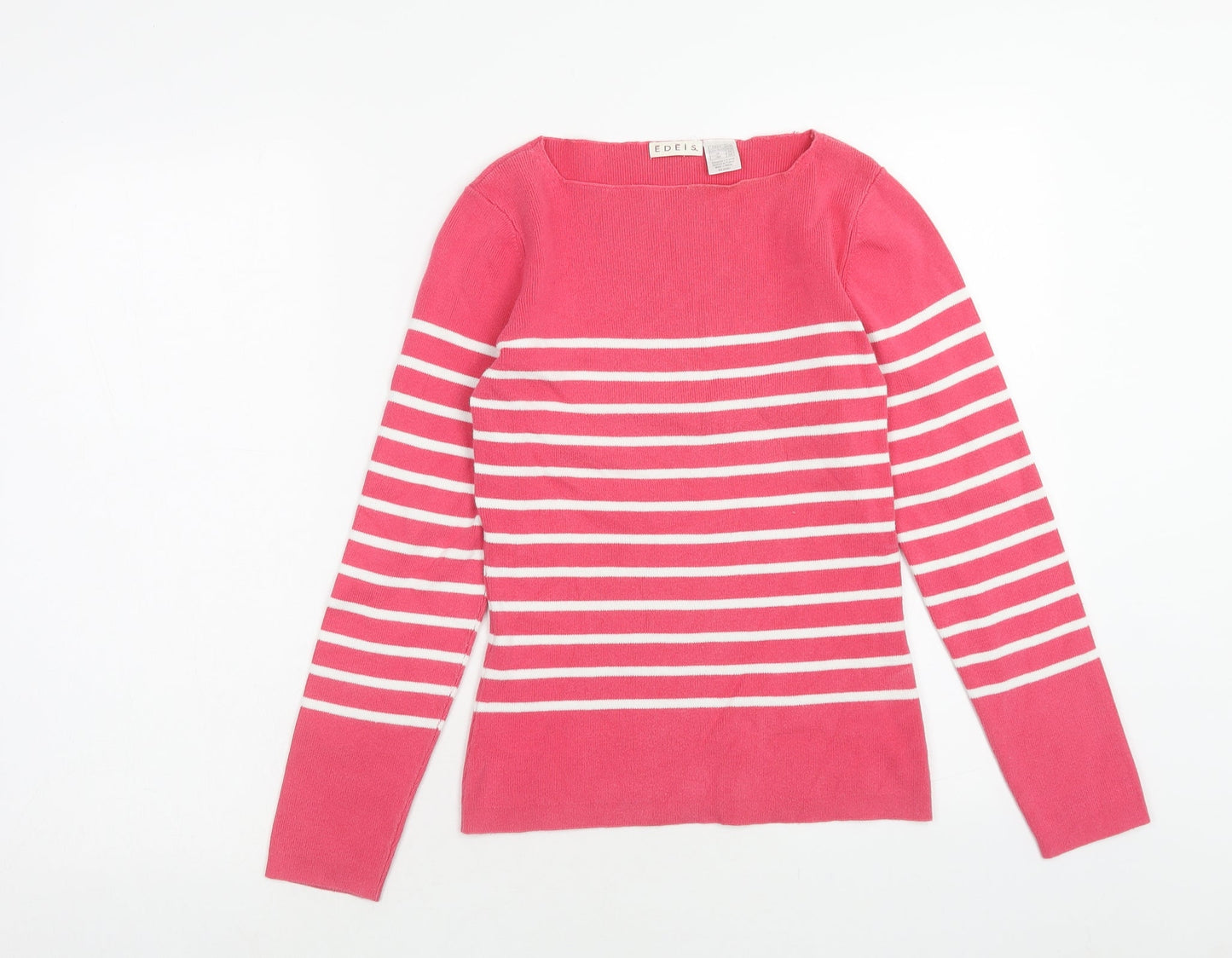 Edeis Womens Pink Boat Neck Striped Cotton Pullover Jumper Size 6 - Size 6-8
