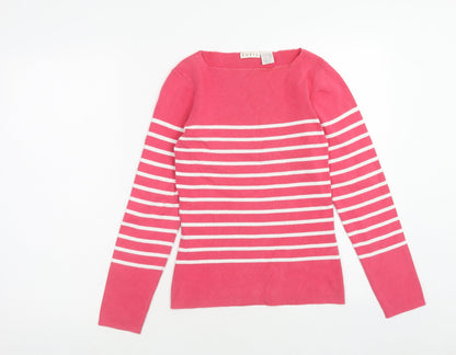 Edeis Womens Pink Boat Neck Striped Cotton Pullover Jumper Size 6 - Size 6-8