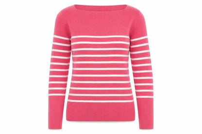 Edeis Womens Pink Boat Neck Striped Cotton Pullover Jumper Size 6 - Size 6-8