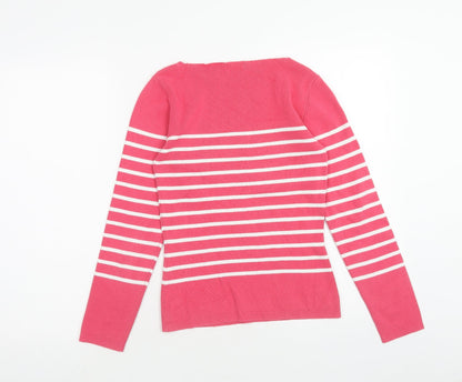 Edeis Womens Pink Boat Neck Striped Cotton Pullover Jumper Size 6 - Size 6-8