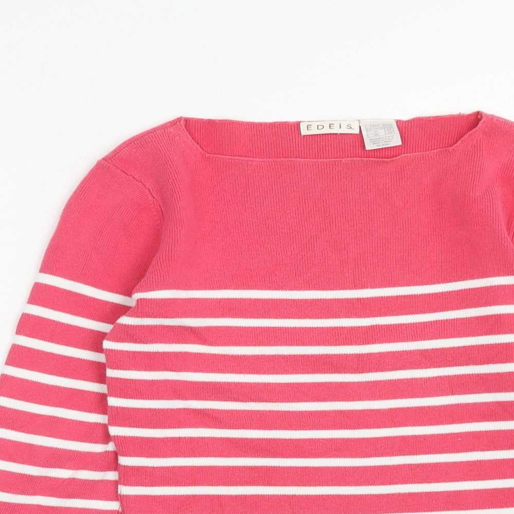 Edeis Womens Pink Boat Neck Striped Cotton Pullover Jumper Size 6 - Size 6-8