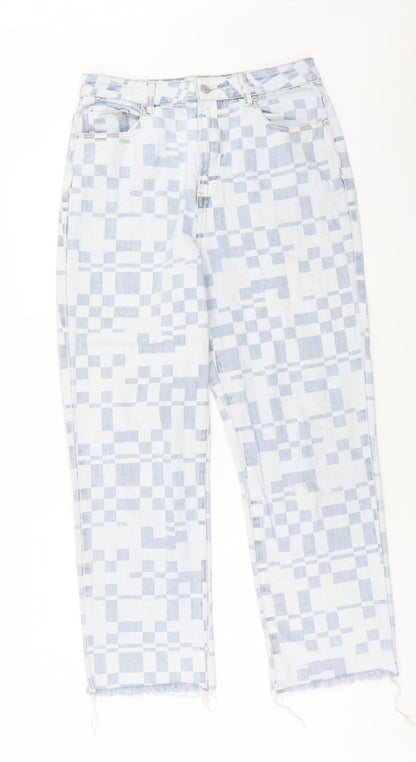 glasson Womens Blue Geometric Cotton Straight Jeans Size 12 Regular Zip