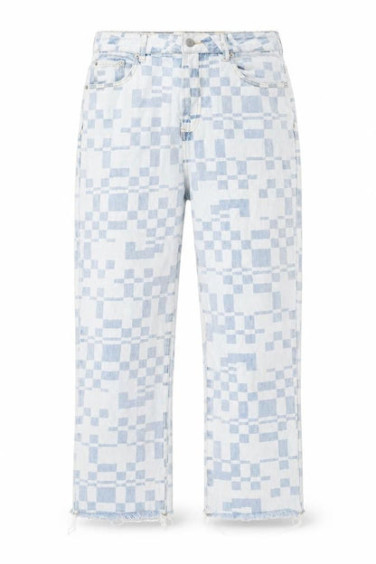 glasson Womens Blue Geometric Cotton Straight Jeans Size 12 Regular Zip