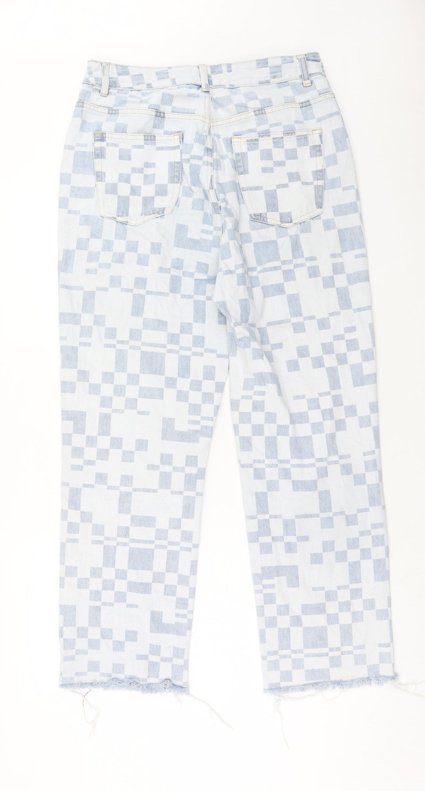 glasson Womens Blue Geometric Cotton Straight Jeans Size 12 Regular Zip