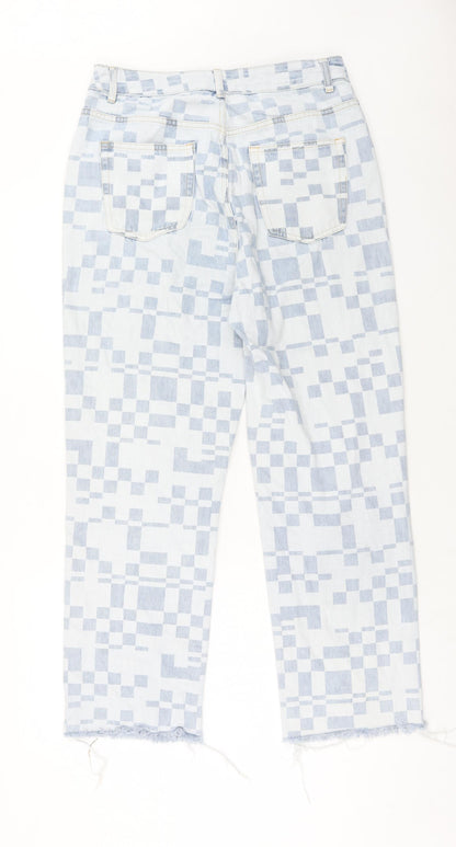 glasson Womens Blue Geometric Cotton Straight Jeans Size 12 Regular Zip