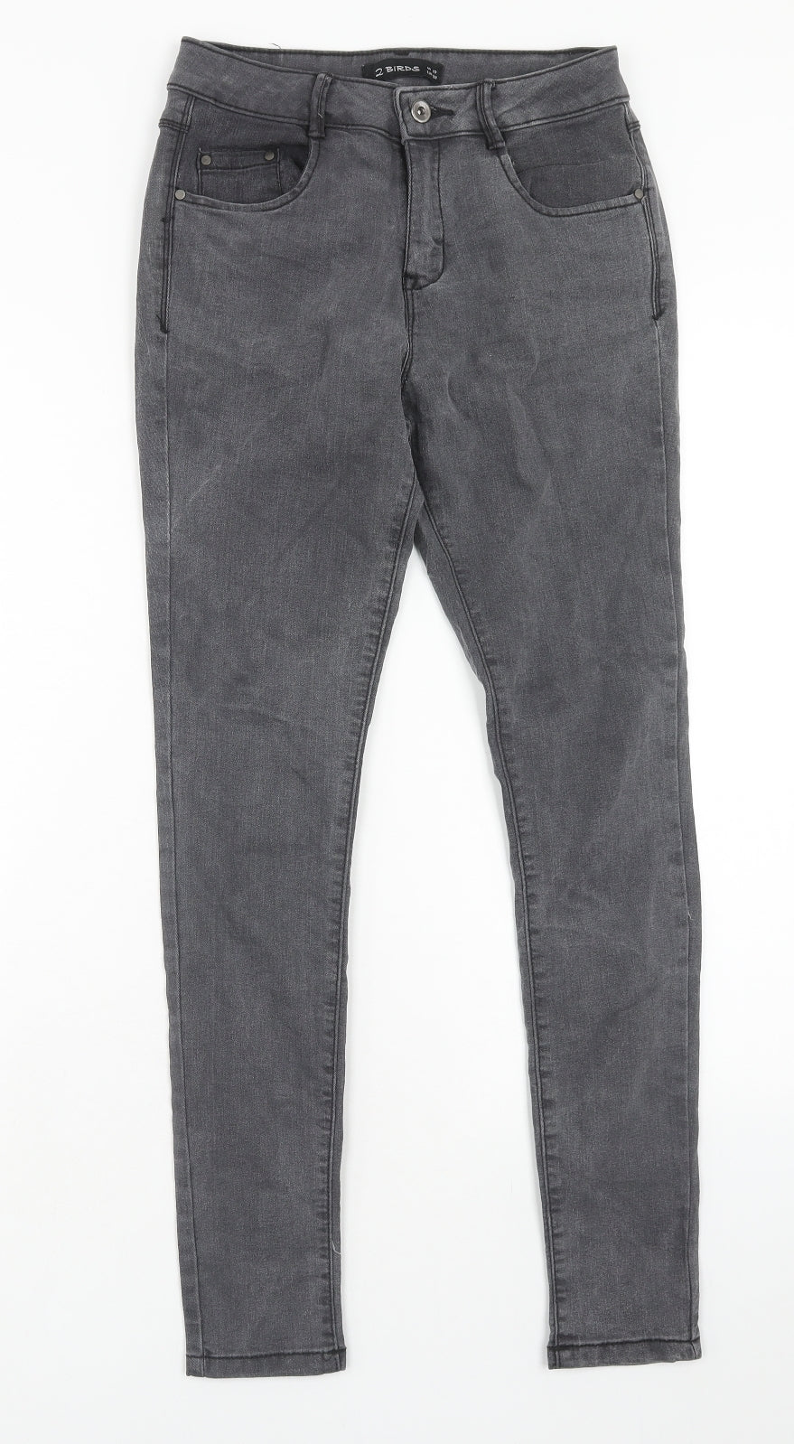 2 birds Womens Grey Cotton Skinny Jeans Size 10 Regular Zip