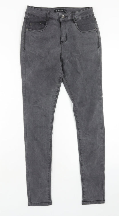 2 birds Womens Grey Cotton Skinny Jeans Size 10 Regular Zip