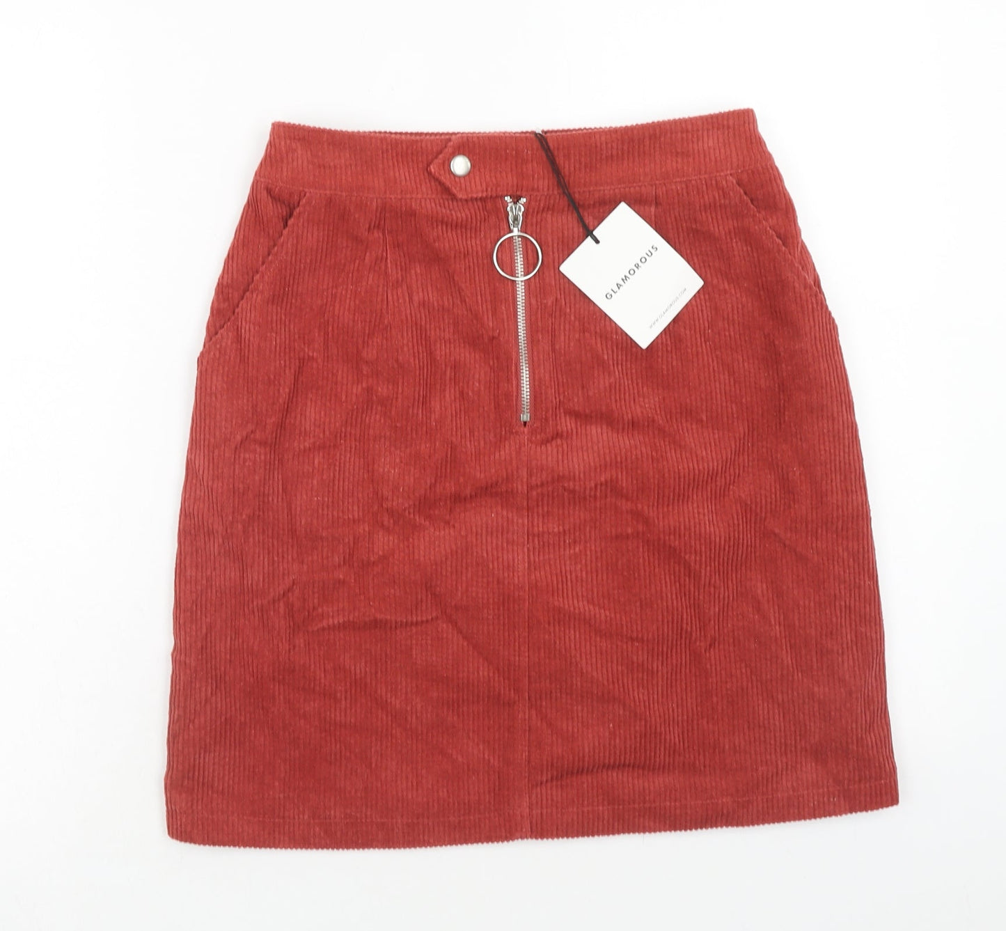 Glamorous Womens Red Cotton Straight & Pencil Skirt Size 8 Zip