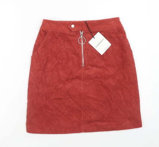 Glamorous Womens Red Cotton Straight & Pencil Skirt Size 8 Zip