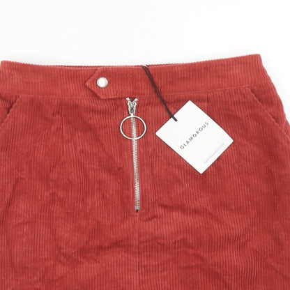 Glamorous Womens Red Cotton Straight & Pencil Skirt Size 8 Zip