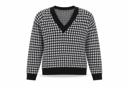 NAANAA Womens Black V-Neck Geometric 100% Cotton Pullover Jumper Size M