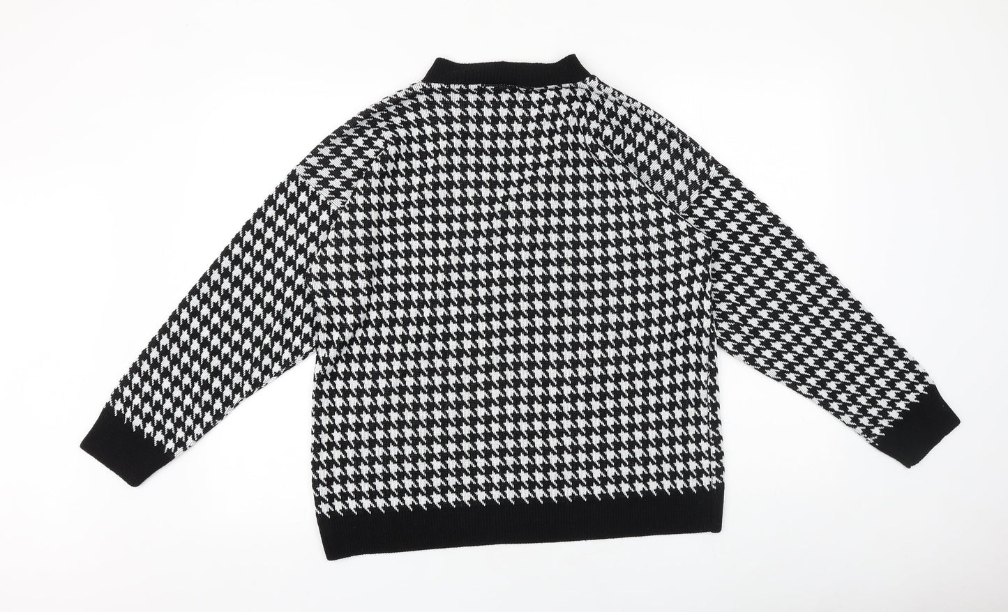 NAANAA Womens Black V-Neck Geometric 100% Cotton Pullover Jumper Size M