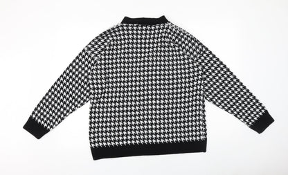 NAANAA Womens Black V-Neck Geometric 100% Cotton Pullover Jumper Size M