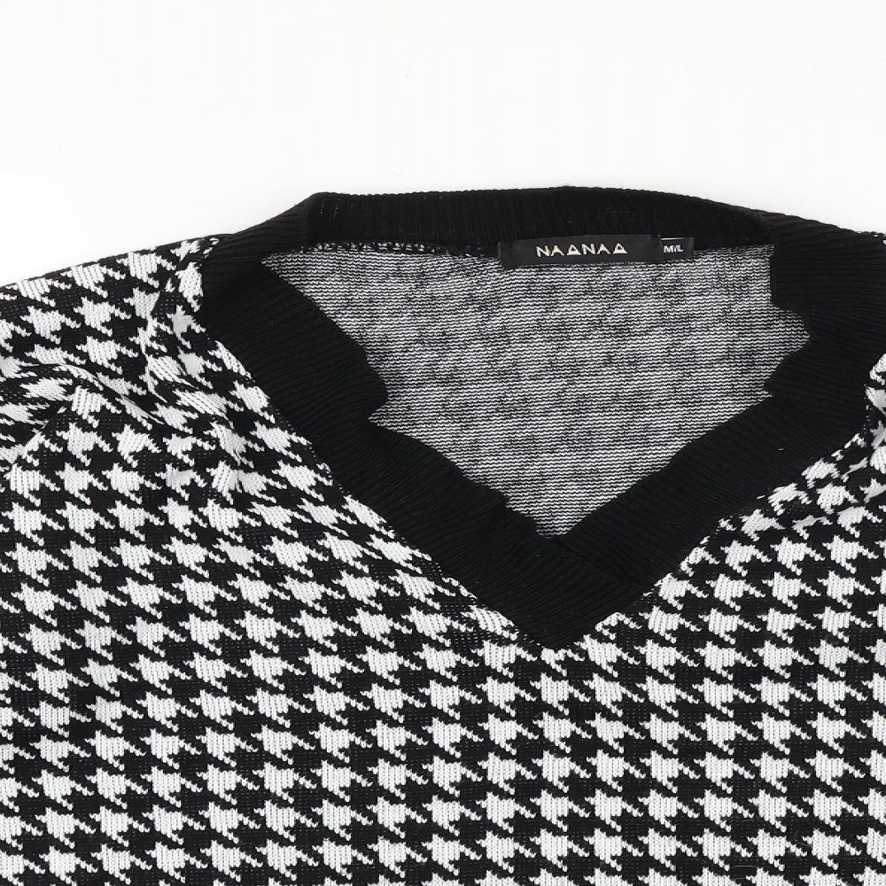 NAANAA Womens Black V-Neck Geometric 100% Cotton Pullover Jumper Size M