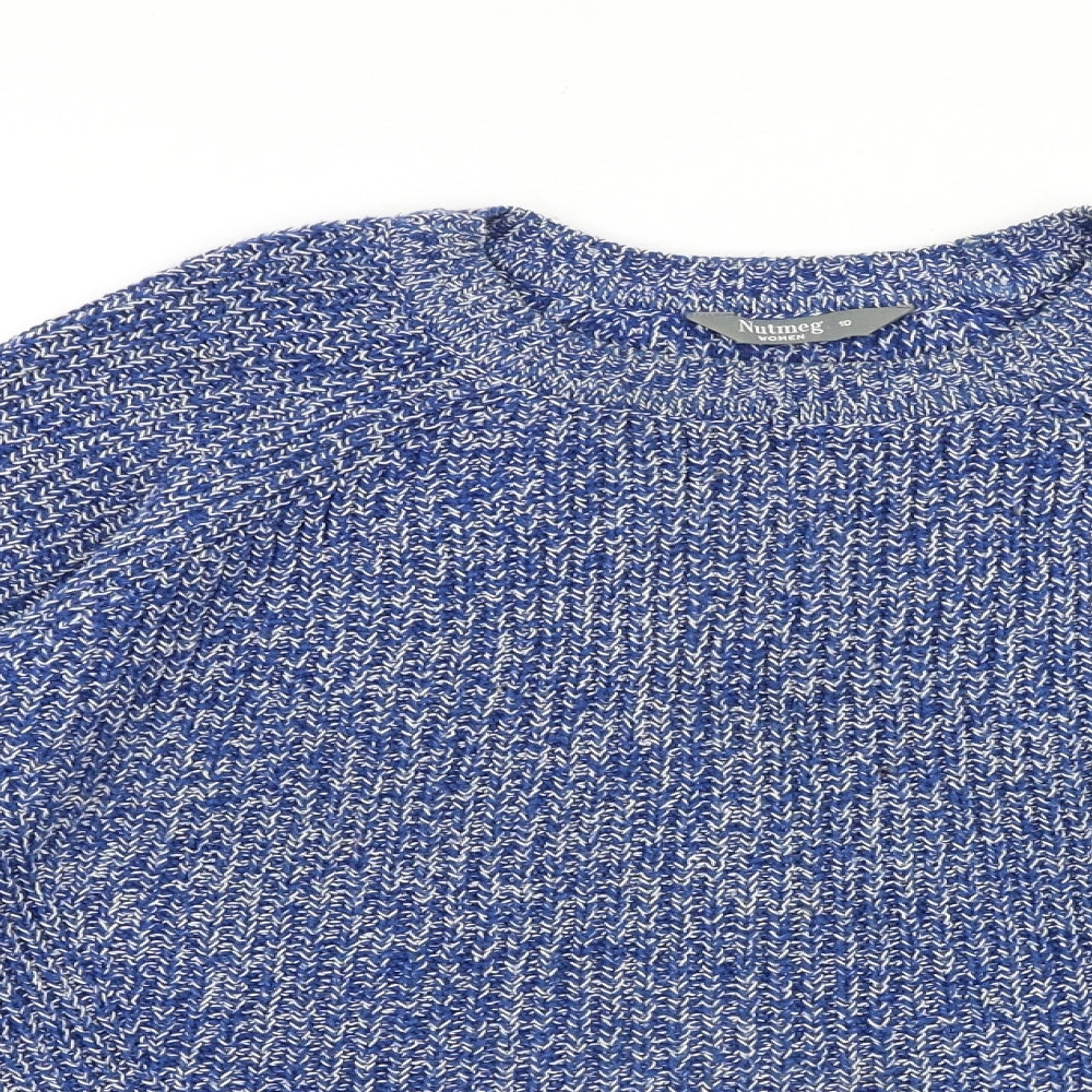 Nutmeg Womens Blue Round Neck Acrylic Pullover Jumper Size 10