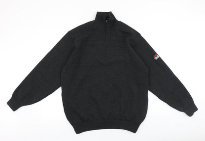Oscar Jacobson Mens Grey High Neck Cotton Pullover Jumper Size L Long Sleeve