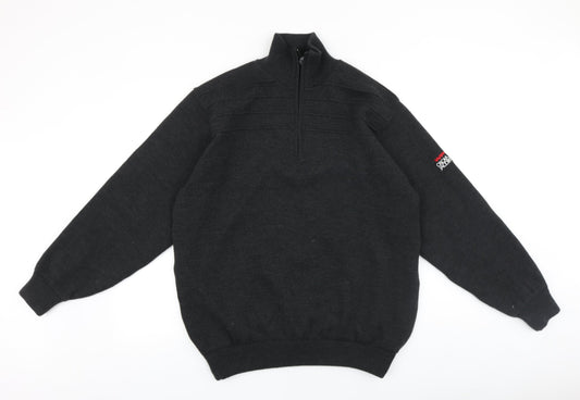 Oscar Jacobson Mens Grey High Neck Cotton Pullover Jumper Size L Long Sleeve