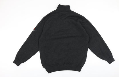 Oscar Jacobson Mens Grey High Neck Cotton Pullover Jumper Size L Long Sleeve