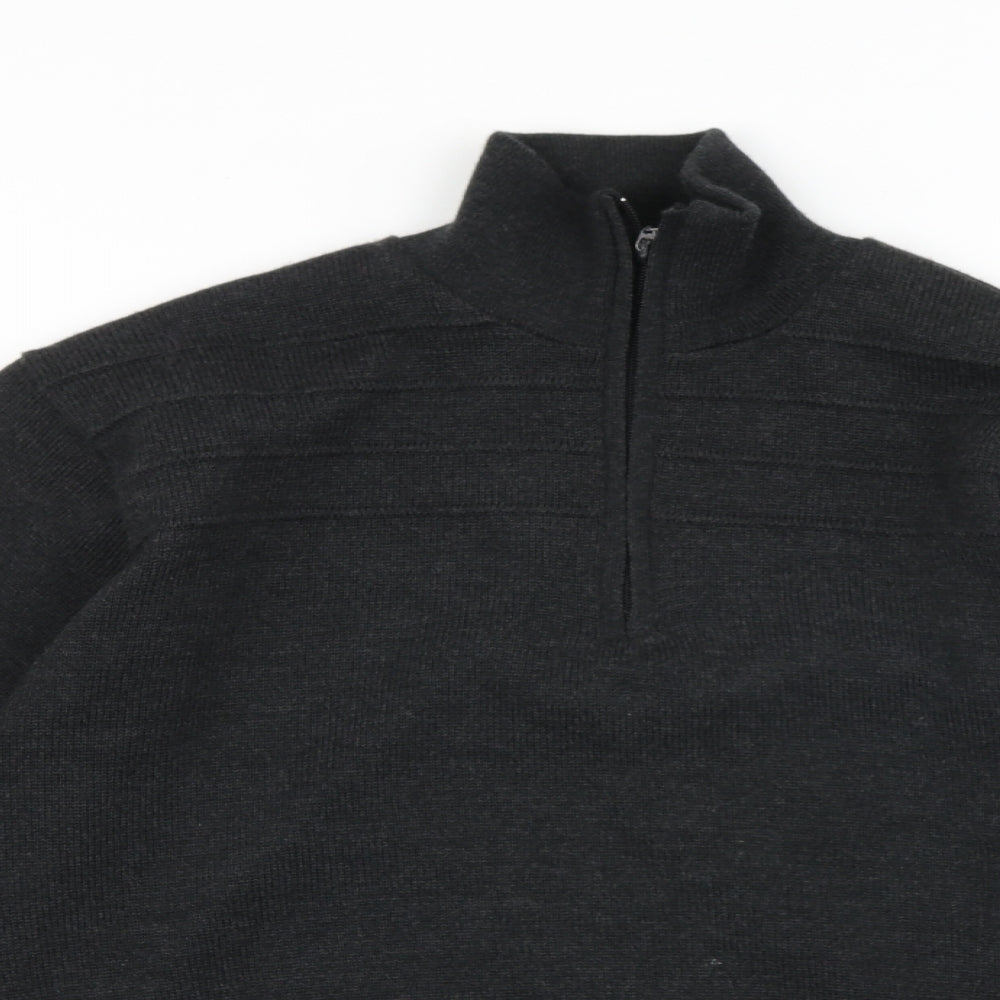 Oscar Jacobson Mens Grey High Neck Cotton Pullover Jumper Size L Long Sleeve