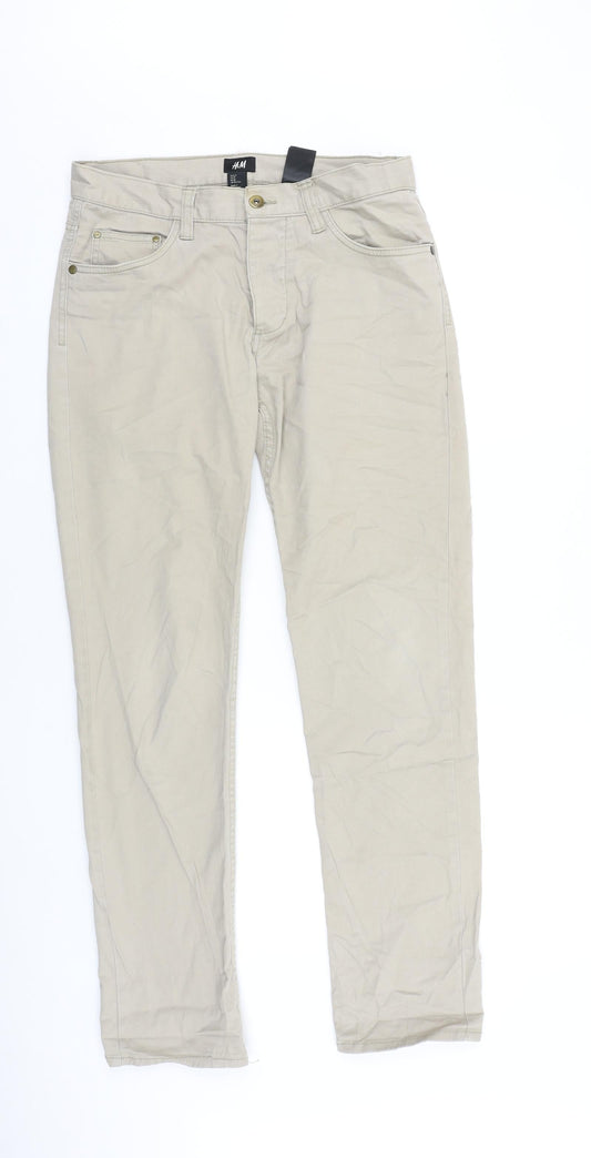 H&M Mens Beige Cotton Trousers Size 30 in L31 in Regular Button