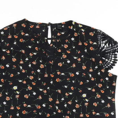 SheIn Womens Black Geometric Polyester Basic Blouse Size L Round Neck - Lace Detail