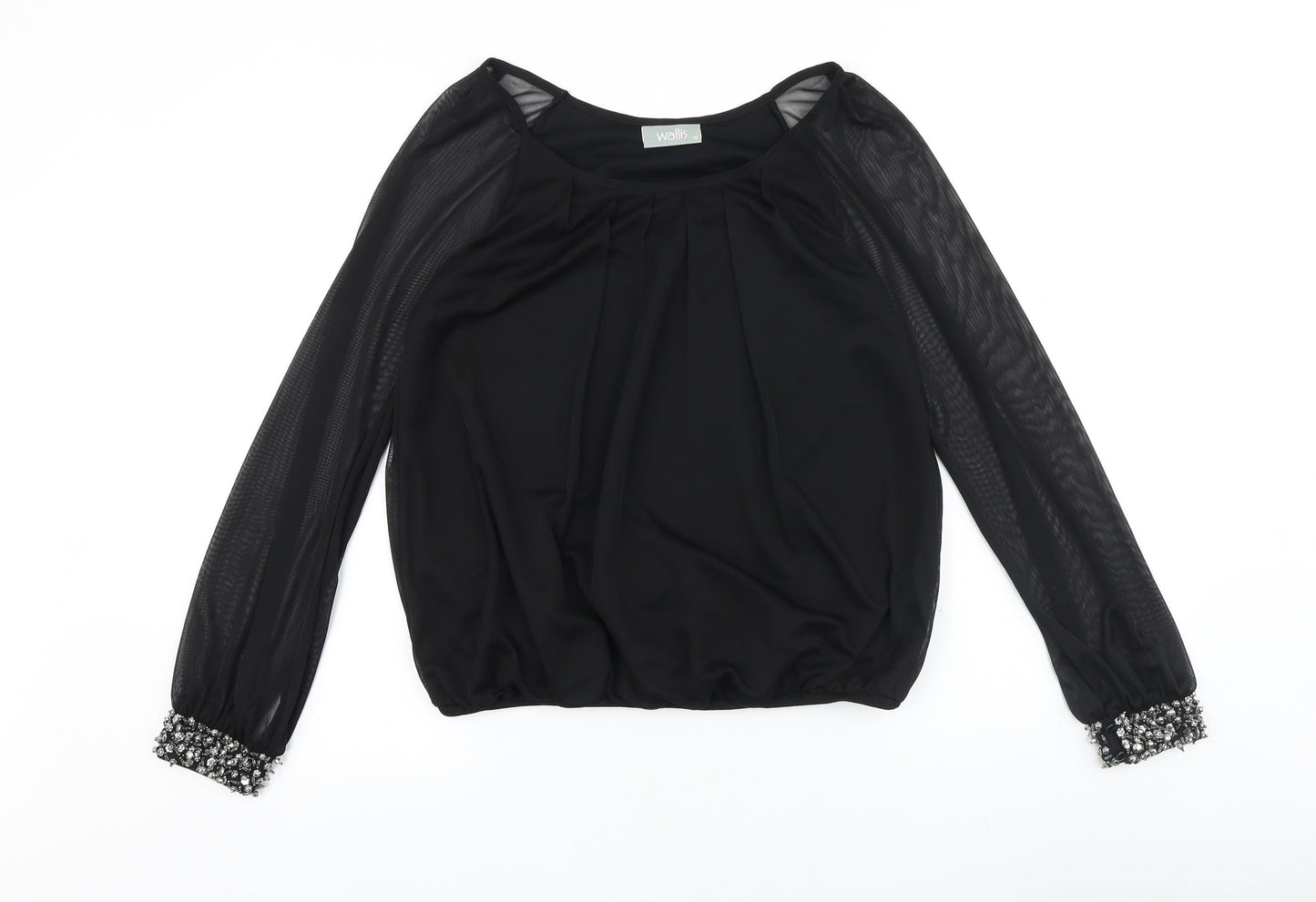 Wallis Womens Black Polyester Basic Blouse Size 10 Round Neck