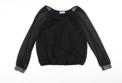 Wallis Womens Black Polyester Basic Blouse Size 10 Round Neck