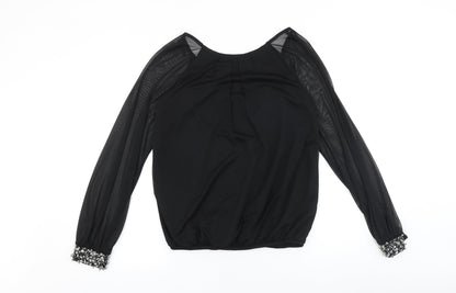 Wallis Womens Black Polyester Basic Blouse Size 10 Round Neck