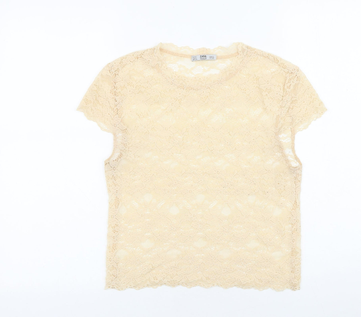 Womens UK Size S Zara Ivory Basic T-Shirt