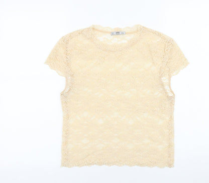 Womens UK Size S Zara Ivory Basic T-Shirt