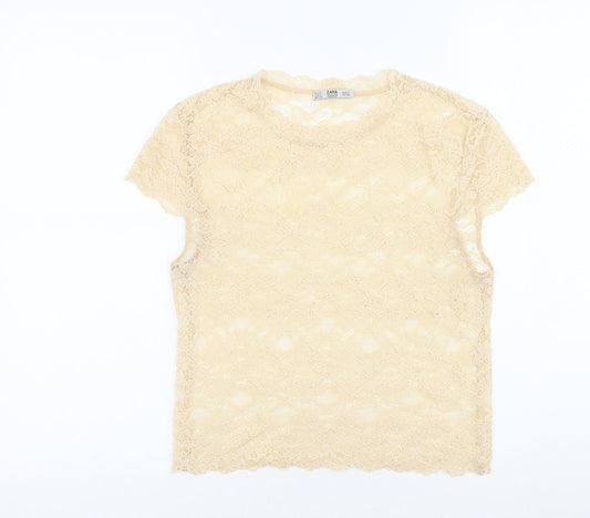 Womens UK Size S Zara Ivory Basic T-Shirt