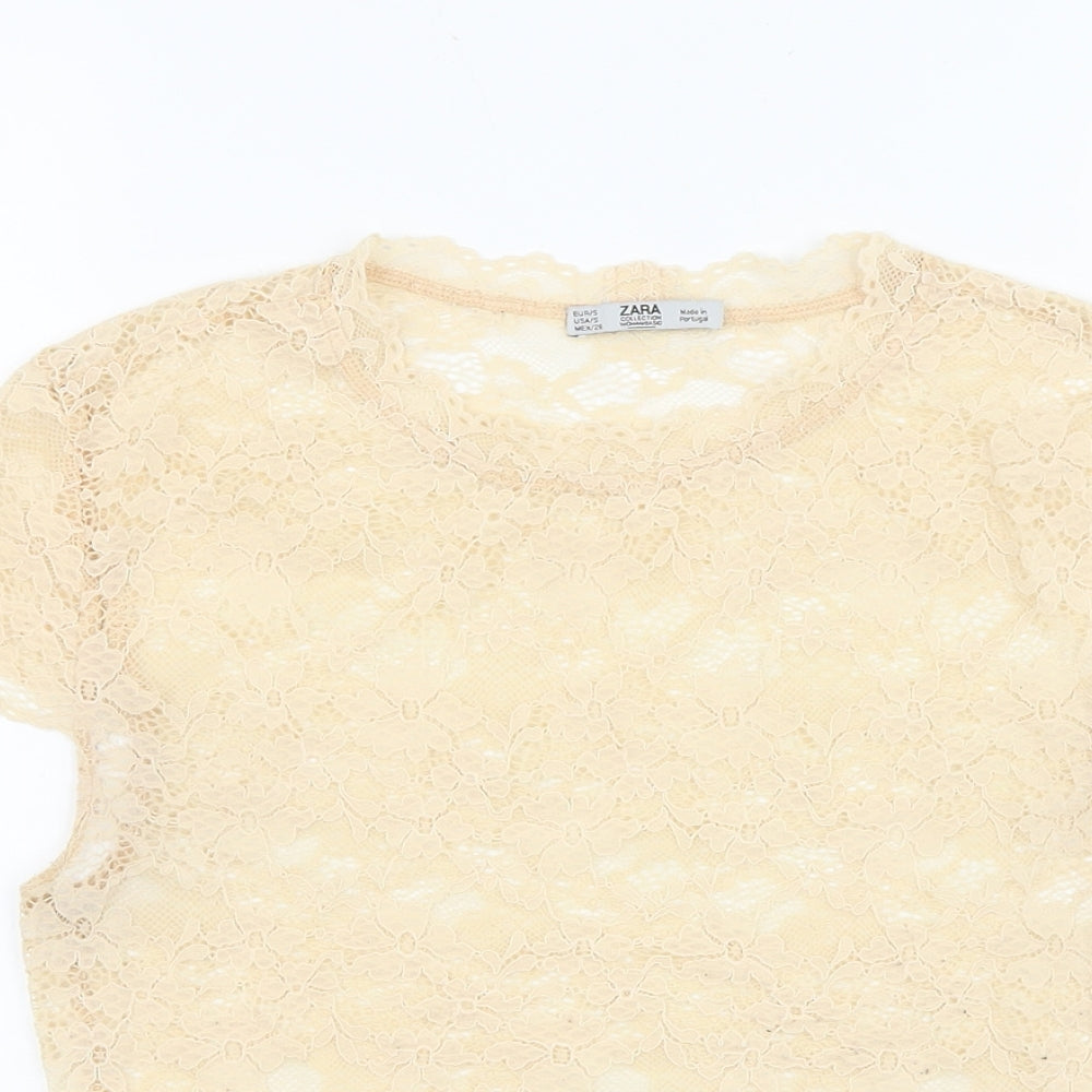 Womens UK Size S Zara Ivory Basic T-Shirt