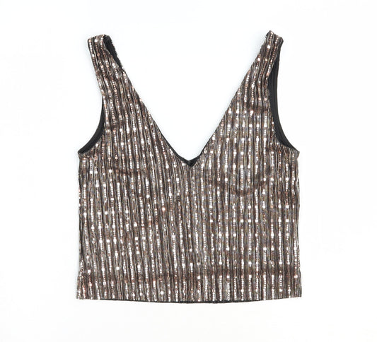 Miss Selfridge Womens Pink Geometric Polyester Basic Tank Size 4 V-Neck