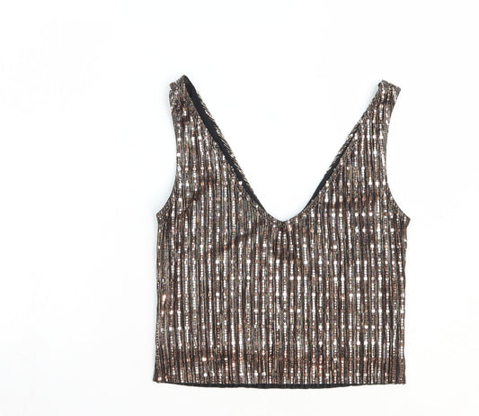 Miss Selfridge Womens Pink Geometric Polyester Basic Tank Size 4 V-Neck