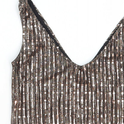 Miss Selfridge Womens Pink Geometric Polyester Basic Tank Size 4 V-Neck