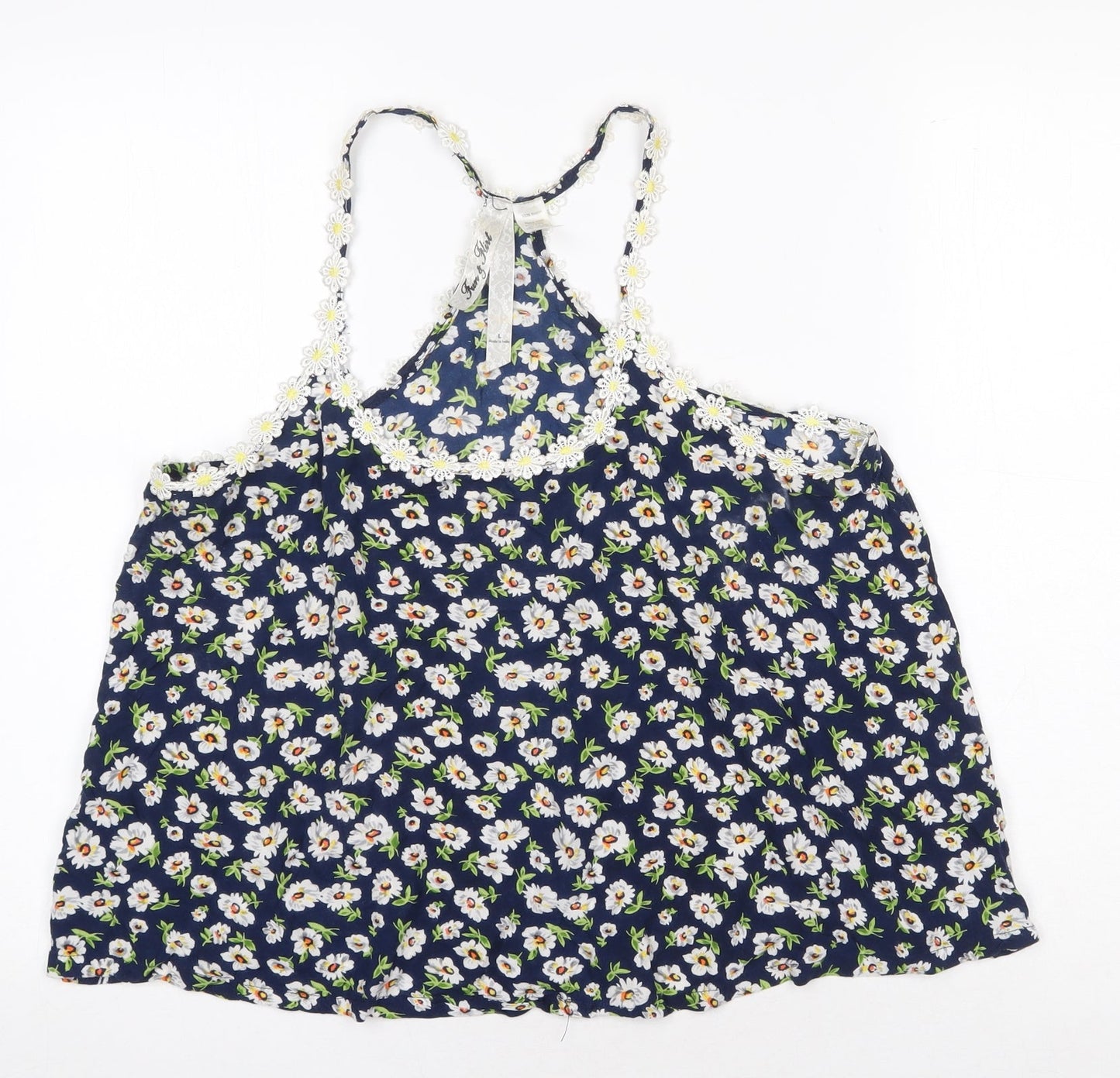 Fun & Flint Womens Blue Floral Viscose Camisole Tank Size L Scoop Neck - Racerback