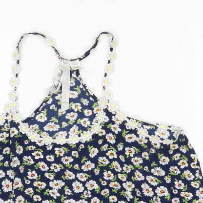 Fun & Flint Womens Blue Floral Viscose Camisole Tank Size L Scoop Neck - Racerback