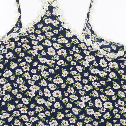 Fun & Flint Womens Blue Floral Viscose Camisole Tank Size L Scoop Neck - Racerback
