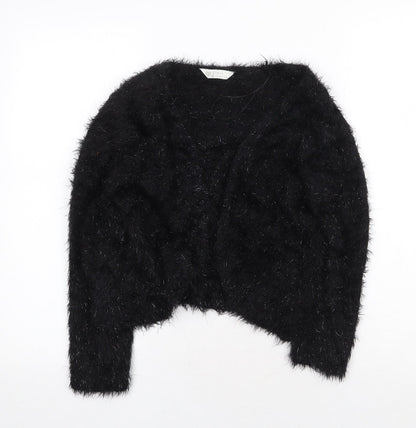 BHS Womens Black V-Neck Nylon Cardigan Jumper Size 10