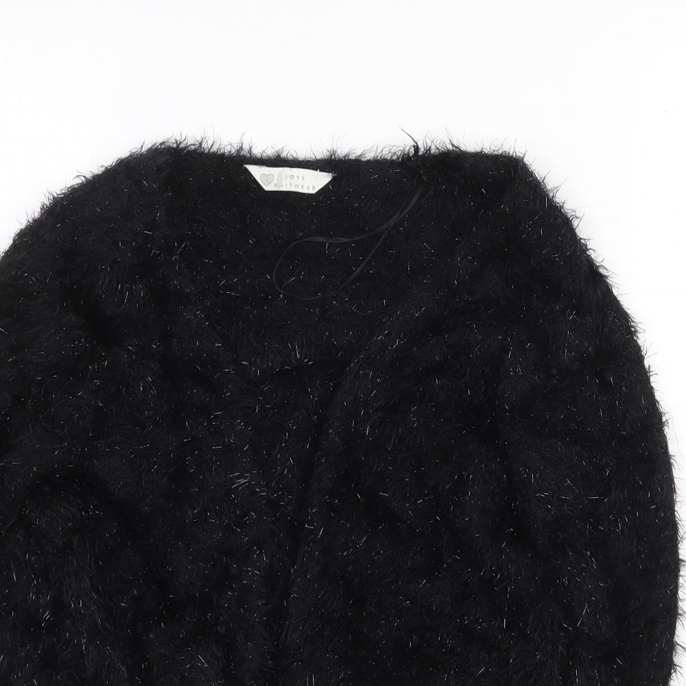 BHS Womens Black V-Neck Nylon Cardigan Jumper Size 10