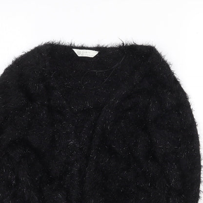 BHS Womens Black V-Neck Nylon Cardigan Jumper Size 10