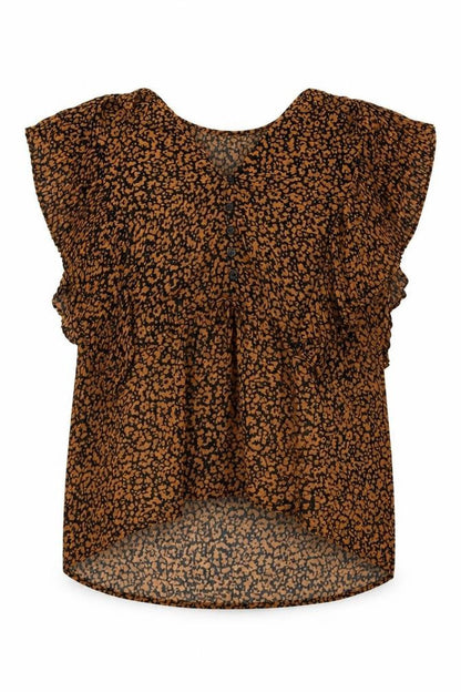Topshop Womens Orange Animal Print Polyester Basic Blouse Size 8 V-Neck - Leopard Print